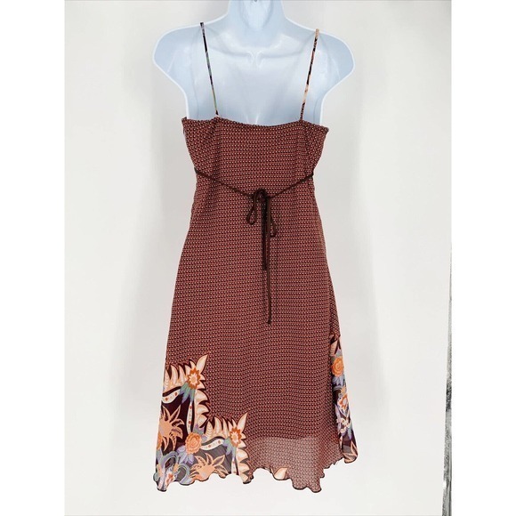 VTG 90s Y2K Chesley Brown Floral Spaghetti Strap Flowy Boho Dress Cottagecore M - Picture 2 of 9